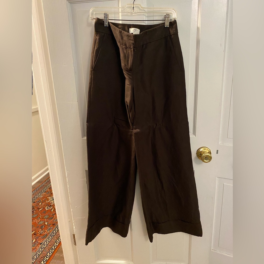 Ann Taylor linen brown wide leg pants. Size 2. NWT